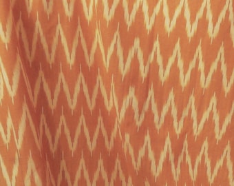 Ikat fabric ZigZag stripes in Beige on curcuma orange, Indian cotton fabric handwoven, fabric by the meter, handloom India, sewing material