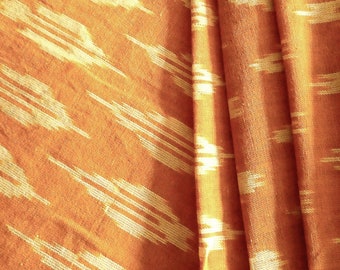 Orangebrown Ikat fabric with little Diamonds in Beige, Indian cotton fabric handwoven, fabric by the meter, handloom India, sewing material