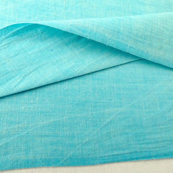 Tissu khadi vert turquoise vif, tissu en coton fin tissé à la main d'Inde, métier à tisser en tissu, technique de tissage chambray blanc turquoise