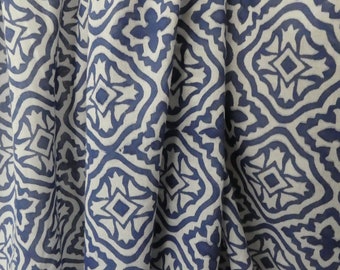 Voile fabric with tile pattern in Nightblue on White, Blockprint India, Indian cotton fabric,fabric by meter,semitransparent summer material