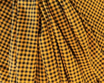 Fabric Gingham checks Curcuma Black,  Khadi cotton fabric India, indian ethnic handloom, Vichy checks, fabric by the meter, summer textile