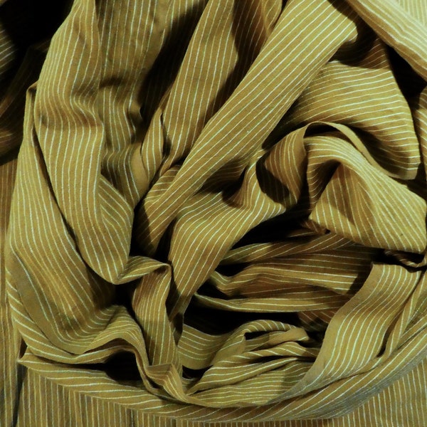 REPOSE-TISSU 1,10 x 1,13 m Tissu en coton Khadi olive chaude avec rayures verticales jaunâtres, tissu tissé à la main Inde, tissu en coton indien, DISCOUNT