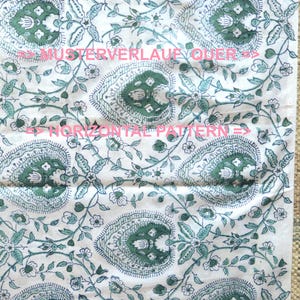 Musterverlauf Quer,Stoff Große Blätter mit Intarsien in Grün auf Weiss, Blockprint Indien, 100% Baumwolle,Voile, Meterware Stoff,#BP087_ROO