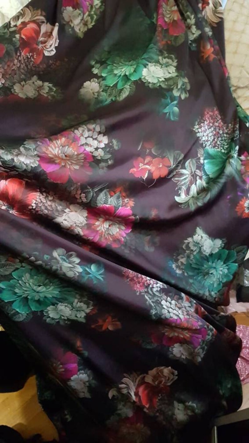 MTJ Tango Skirt and Tango Top \u2022 Black Velvet \u2022 Below Knee \u2022Satin Floral \u2022 Slit \u2022 One Shoulder Ruffled Top