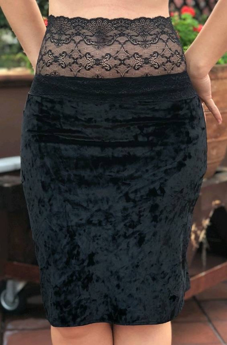 Chantal Tango Skirt in Black Crushed Velvet and Silky Satin Tail.
