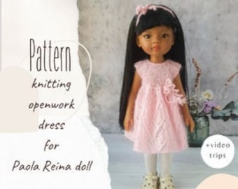 Patrón de ropa de muñeca de 12 pulgadas, tutorial de punto de Paola Reina, vestido de punto de Paola Reina, patrón de punto de muñeca