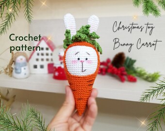 Crothet pattern Christmas toy BUNNY CARROT, Amigurumi tutorial, Christmas toy amigurumi pattern, Christmas toy pattern, Christmas Decor