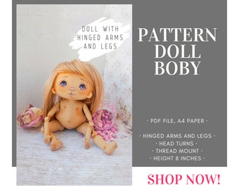 Rag doll pattern, Cloth doll pattern, Handmade doll pattern, Fabric doll pattern