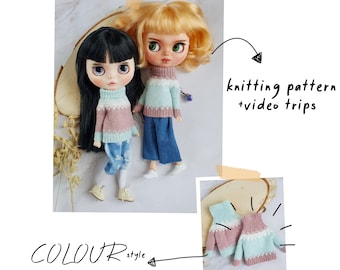 Blythe knit pattern Basic turtleneck sweater Flowers, Blythe doll clothes pattern, Blythe clothes