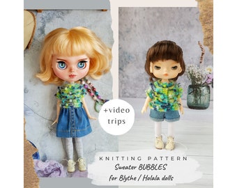 Holala sweater pattern, Blythe knit sweater pattern, Doll clothes pattern, PDF Blythe clothes