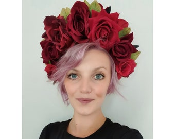 Made To Order - One Off- Bespoke Handmade Stunning Mixed Red Velvet Festival / Ladies Day / Halloween / Hen Party / Gothic Flower Crown