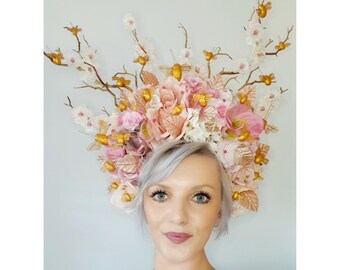 Bee statement headband Statement Golden Bumble Bee Headpiece With Rich Purple  main image 2