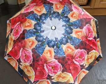 READY TO SHIP - Bespoke Stunning Unique Compact Floral Pinks and Yellow Umbrella