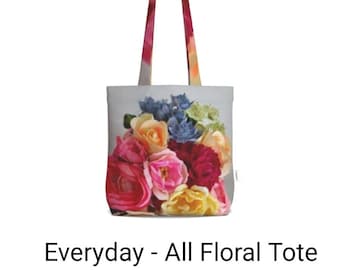 HOUSE OF FLOWERS Collection - Bespoke Handmade Stunning Mixed Yellow & Pink Floral Tote Bag - Double Sided Printed