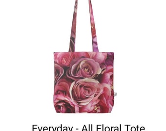 HOUSE OF FLOWERS Collection - Bespoke Handmade Stunning Mixed Light Pink Roses Floral Tote Bag - Double Sided Printed