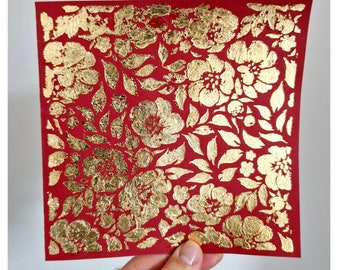 Bespoke Handmade Statement Gold Leaf Floral Anemone Red Card with Matching Gold Leaf Bumble Bee Envelope - No message inside