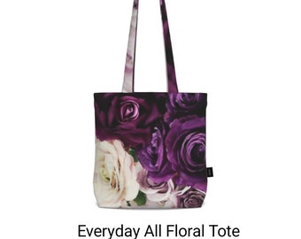 HOUSE OF FLOWERS Collection - Bespoke Handmade Stunning Mixed Purple Floral Tote Bag - Double Sided Printed