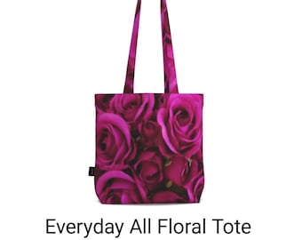 House Of Flowers Collection - Bespoke Handmade Stunning Rose Floral Tote Bag - Double Sided Printed - Pink Roses