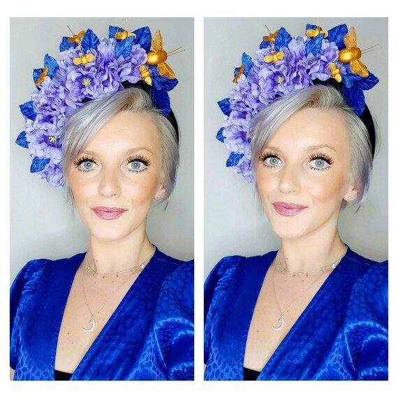 Buy Statement Golden Bee Headpiece With Purple Blossom, on  display picture 1