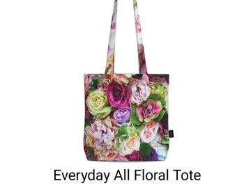 HOUSE OF FLOWERS Collection - Bespoke Handmade Stunning Mixed Green Floral Tote Bag - Double Sided Printed