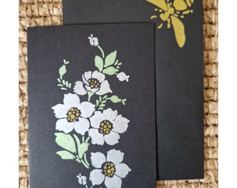 Bespoke Handmade Statement Silver & Gold Metallic Wildflower Floral Black Card with Matching Gold Bumble Bee Envelope - No message inside