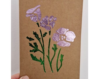 Bespoke Handmade Statement Purple Foil Wildflower Floral Card with Matching Gold Foil Bumble Bee Envelope - No message inside