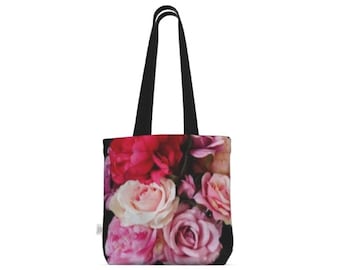 House Of Flowers Collection - Bespoke Handmade Stunning Shades of Pink Mixed Floral Tote Bag - Double Sided