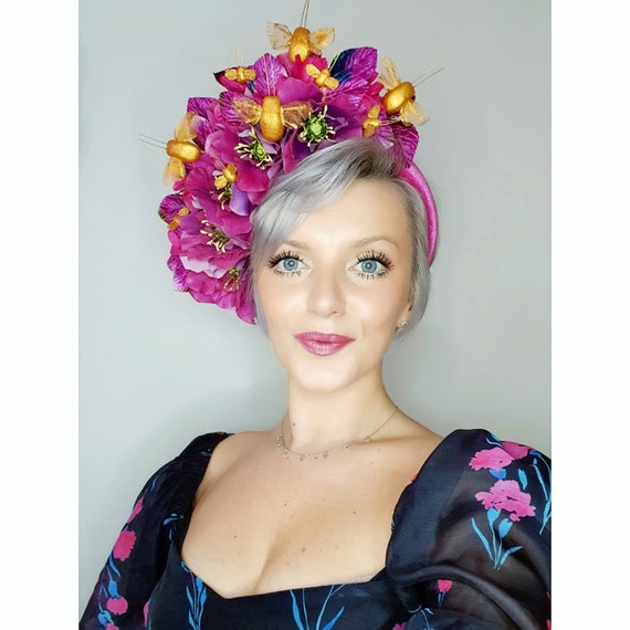 Statement Golden Bumble Bee Headpiece With Rich Purple 