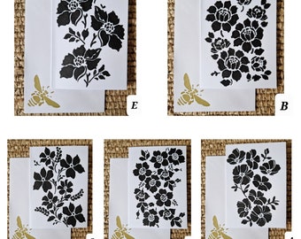 Bespoke Handmade Statement Black & White Wildflower Floral White Card with Matching Gold Bumble Bee Envelope - No message inside