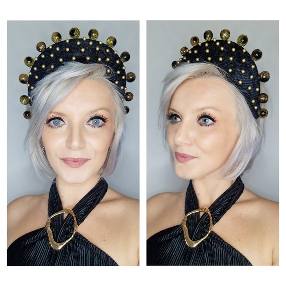 Black Headband with Gold Embellishments Halloween Boo Headband, Black and Gold Embellished Halloween  main image 2
