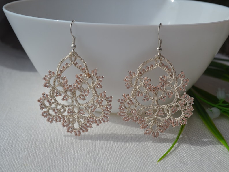 Delicate Lace Earrings 'Waterfall', Wedding Earrings, Ocasion Jewelry, Tatted Lace Earrings, Gift for women zdjęcie 3