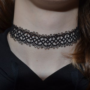 Cotton Tatted Lace Black Choker Necklace 'Jeanette', Tatted Jewelry, Gift Ideas image 1