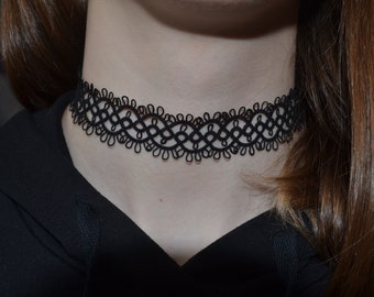 Cotton Tatted Lace Black Choker Necklace - 'Jeanette', Tatted Jewelry, Gift Ideas