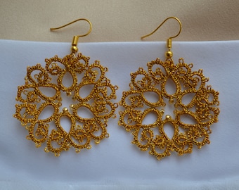 Statement Lace Earrings - 'Michelle' , Tatted Lace Earrings, Women Accessories, Frivolite Earrings, Beaded Lace Jewelry, Gift for Her