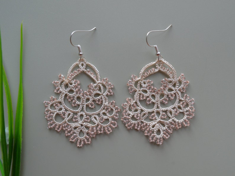 Delicate Lace Earrings 'Waterfall', Wedding Earrings, Ocasion Jewelry, Tatted Lace Earrings, Gift for women Beige