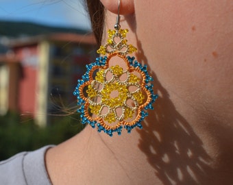 Tatted Unique Earrings - 'Rosie', Statement Accessories, Tatting Jewelry, Prom Jewelry, Delicate Earrings, Chic Jewellry