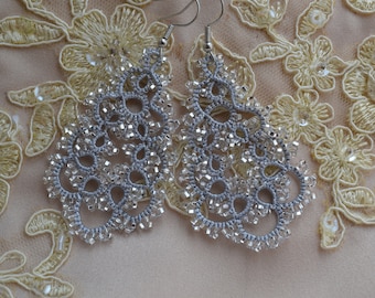 Bronze, Silver, Yellow Lace Elegant Earrings - 'Nicolle', Unique Earrings, Women Accessories, Prom Jewelry, Statement Earrings, Beaded Lace