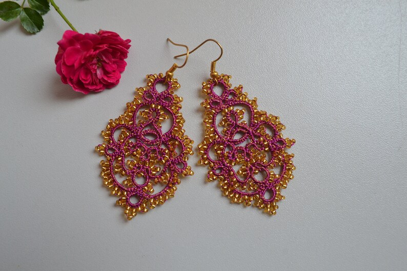 Tatting Earrings 'Penelopa', Unique Earrings, Chandelier Earrings, Statement Earrings, Victorian Jewelry, Women Accessories, Boho earrings zdjęcie 6