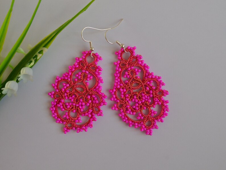 Tatting Earrings 'Penelopa', Unique Earrings, Chandelier Earrings, Statement Earrings, Victorian Jewelry, Women Accessories, Boho earrings zdjęcie 8