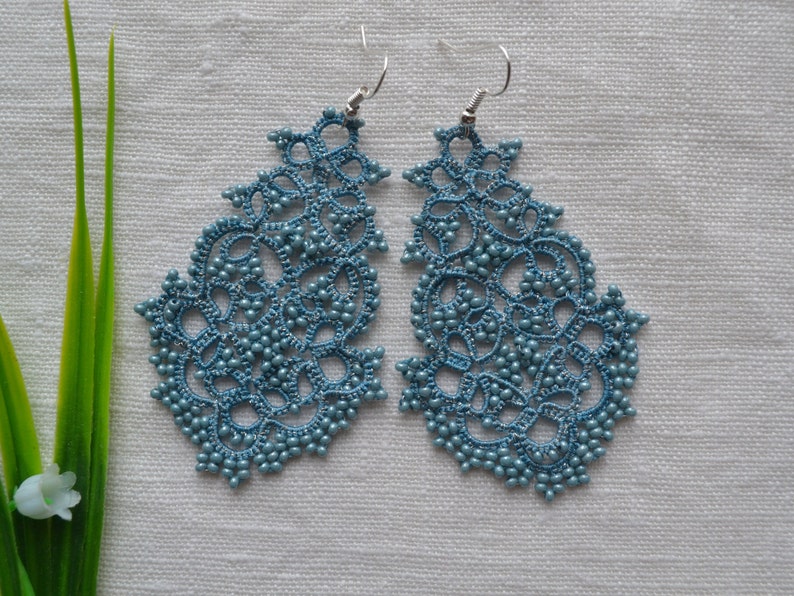 Beaded Earrings 'Big Autumn Anna', Tatted Lace Jewelry, Unique Earrings, Crochet Earrings, Beaded Earrings, Women Accessories, Frivolite, imagem 10