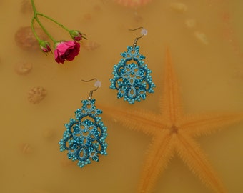 Blue Tatted Lace Earrings - 'Pamela', Unique Earrings, Gift for Women,  Lightweight Earrings, Lace Accessories