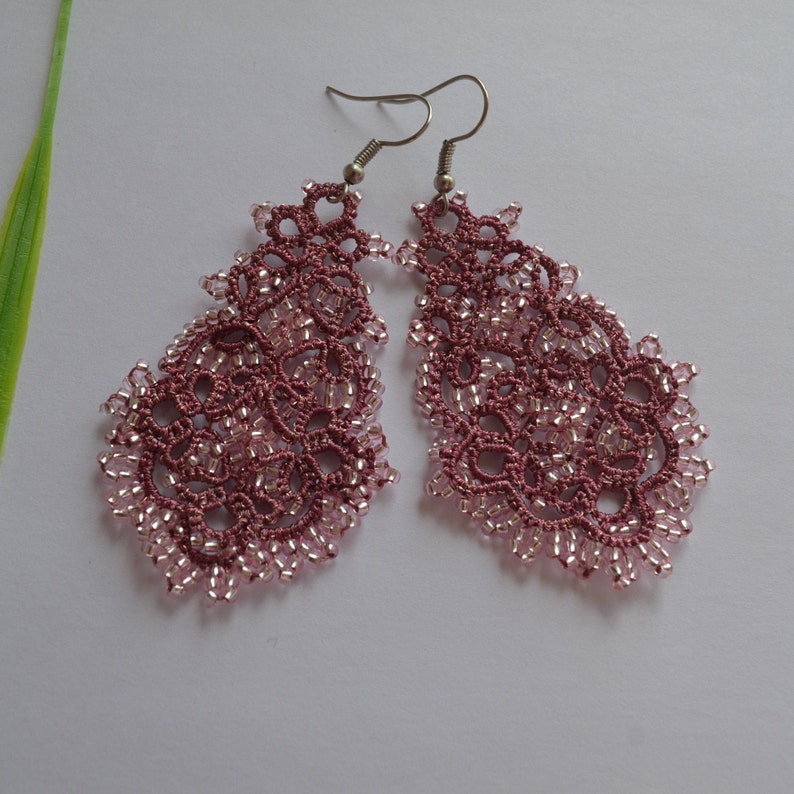 Statement 'Anna' Earrings, Women Accessories, Beaded Earrings, Chandelier Earrings, Prom Jewelry, Tatting Earrings, Gift Idea Lilac