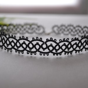 Cotton Tatted Lace Black Choker Necklace 'Jeanette', Tatted Jewelry, Gift Ideas image 3