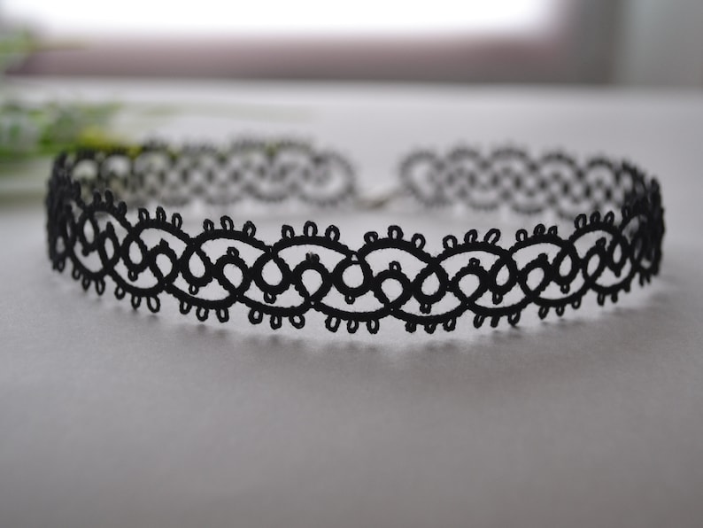 Cotton Tatted Lace Black Choker Necklace 'Jeanette', Tatted Jewelry, Gift Ideas image 3