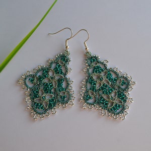 Luxury Green Colour Collection Lace Earrings 'Melinda', 1 Pair , Olivian/ Emerald/ Green-Gold/ Olivian-Sparkle , Women Accessories zdjęcie 4