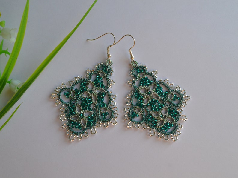 Luxury Green Colour Collection Lace Earrings 'Melinda', 1 Pair , Olivian/ Emerald/ Green-Gold/ Olivian-Sparkle , Women Accessories zdjęcie 4