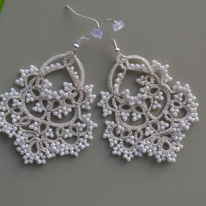 Delicate Lace Earrings 'Waterfall', Wedding Earrings, Ocasion Jewelry, Tatted Lace Earrings, Gift for women White