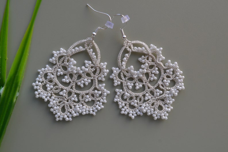 Delicate Lace Earrings 'Waterfall', Wedding Earrings, Ocasion Jewelry, Tatted Lace Earrings, Gift for women White