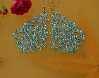 Statement Lace Earrings - 'Pamela',  Tatted Lace Jewellery, Unique Earrings, Beaded Earrings, Women Accessories, Gift for her