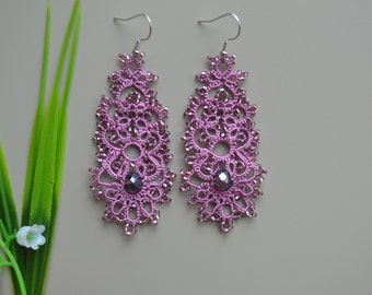 Delicate Lace Earrings - 'Queen' in Lilac Tones, Unique Earrings, Women Accessories, Chic Jewelry, Victorian Jewelry, Lace Tatted Earrings